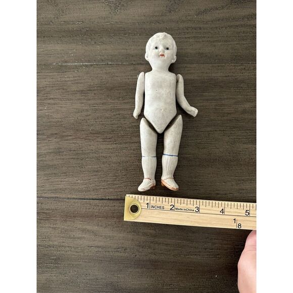 Antique Bisque Porcelain 7" Articulated Arms Legs Doll, RED Feet Made In Japan - Picture 3 of 13